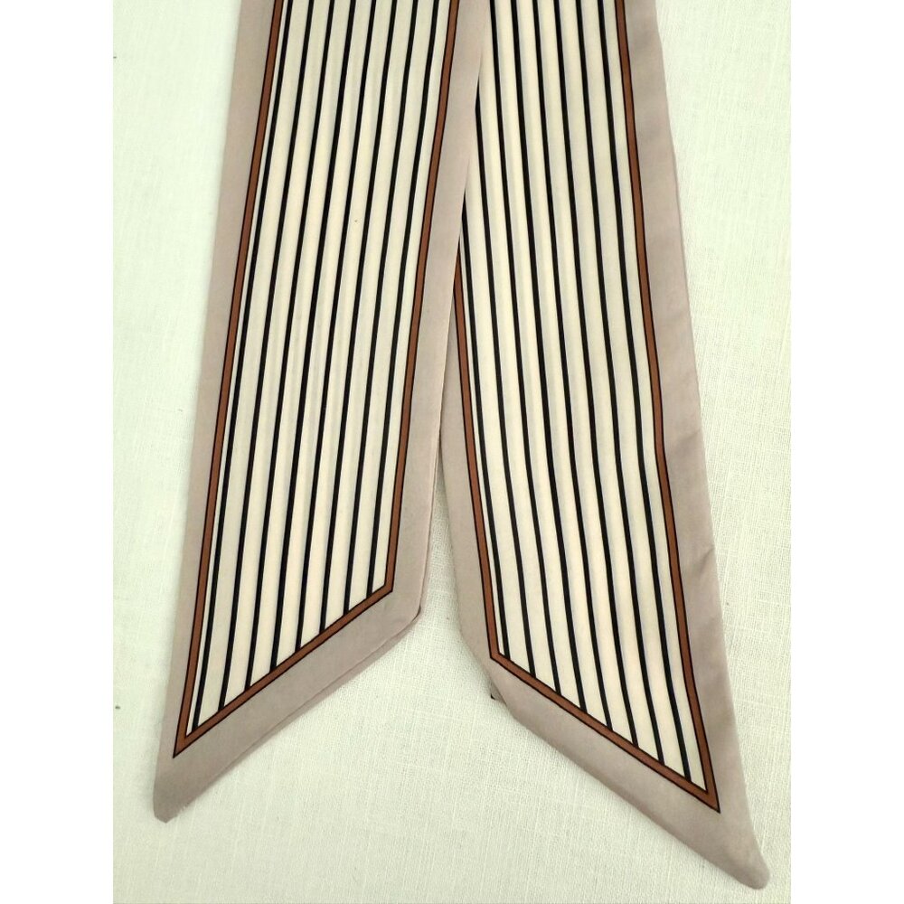 Slim Scarf Taupe Stripe Print 34 in Neck Hair Hat Bag Wrap Accessory No36 - Picture 9 of 9